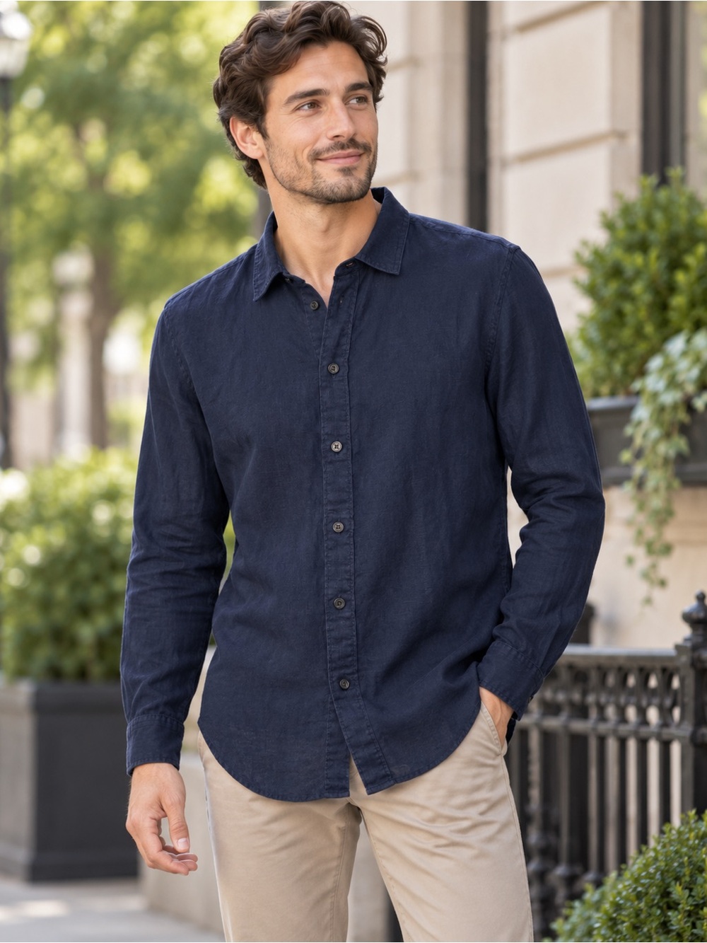 J.Crew Baird McNutt Irish Linen Shirt Mens Navy Long Sleeve Size S Slim